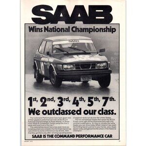 1979 Saab SCCA Championship Race Car Vintage Print Ad Command Performance Art